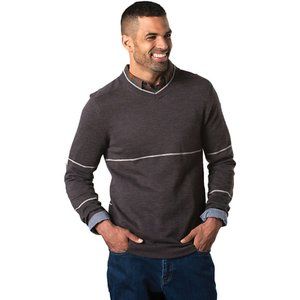 EUC Mens Size Large Horny Toad Gray Merino Wool Chandail Vector V-Neck Sweater